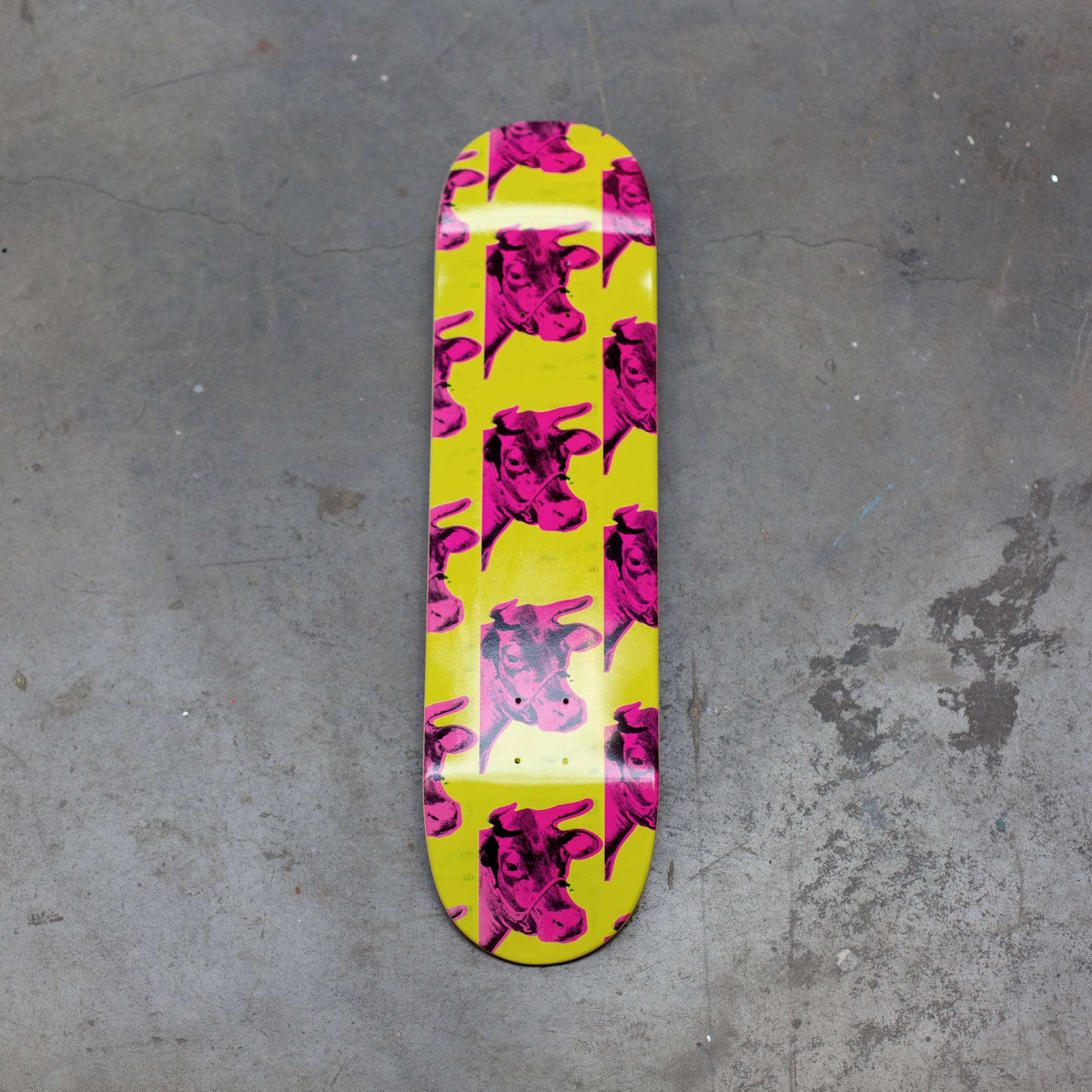 Andy warhol cow pink yellow solo skate deck bottom by THE SKATEROOM