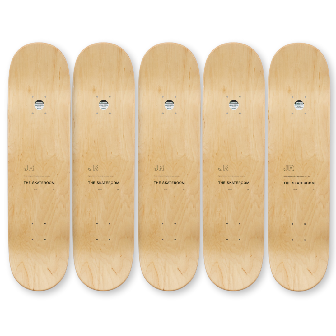 JR's Migrants, Walking New York City, New York, USA, 2015 skateboard art by the skateroom