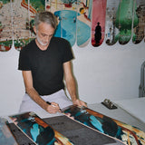 artist Jules de Balincourt signing his Expats Ticos and Gringos THE SKATEROOM skate art edition