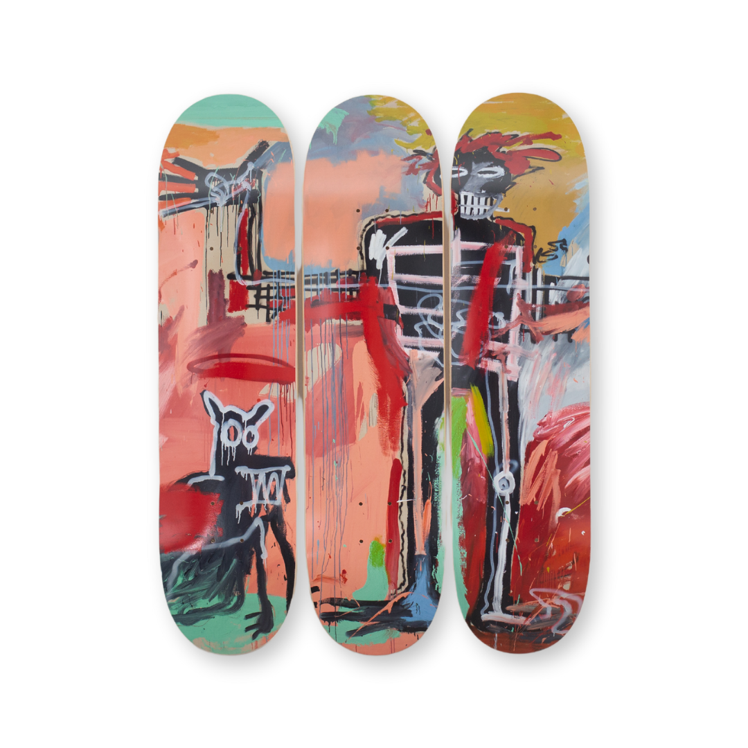 jean michel basquiat boy and dog in a johnnypump 1982 open edition triptych bottom with the skateroom