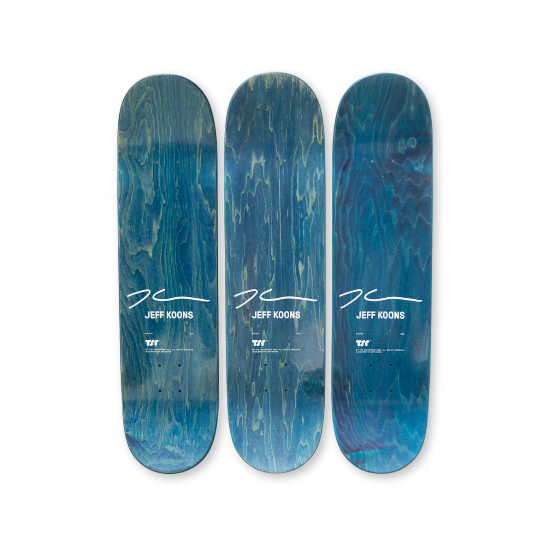 Jeff Koons' Three Ball 50/50 Tank (Two Spalding Dr. J Silver Series, Wilson Supershot) skateboard art by the skateroom
