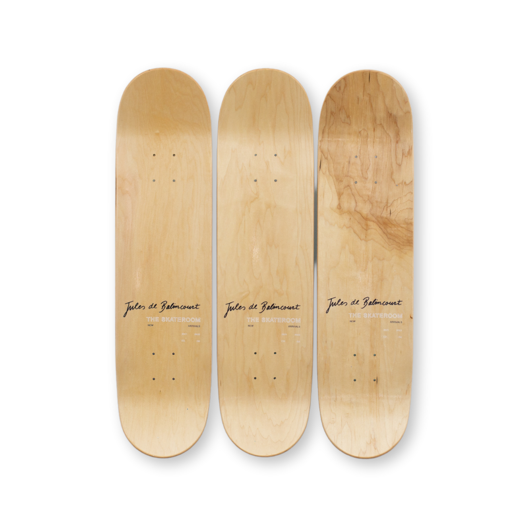 Jules De Balincourt's New Arrivals skateboard art by the skateroom