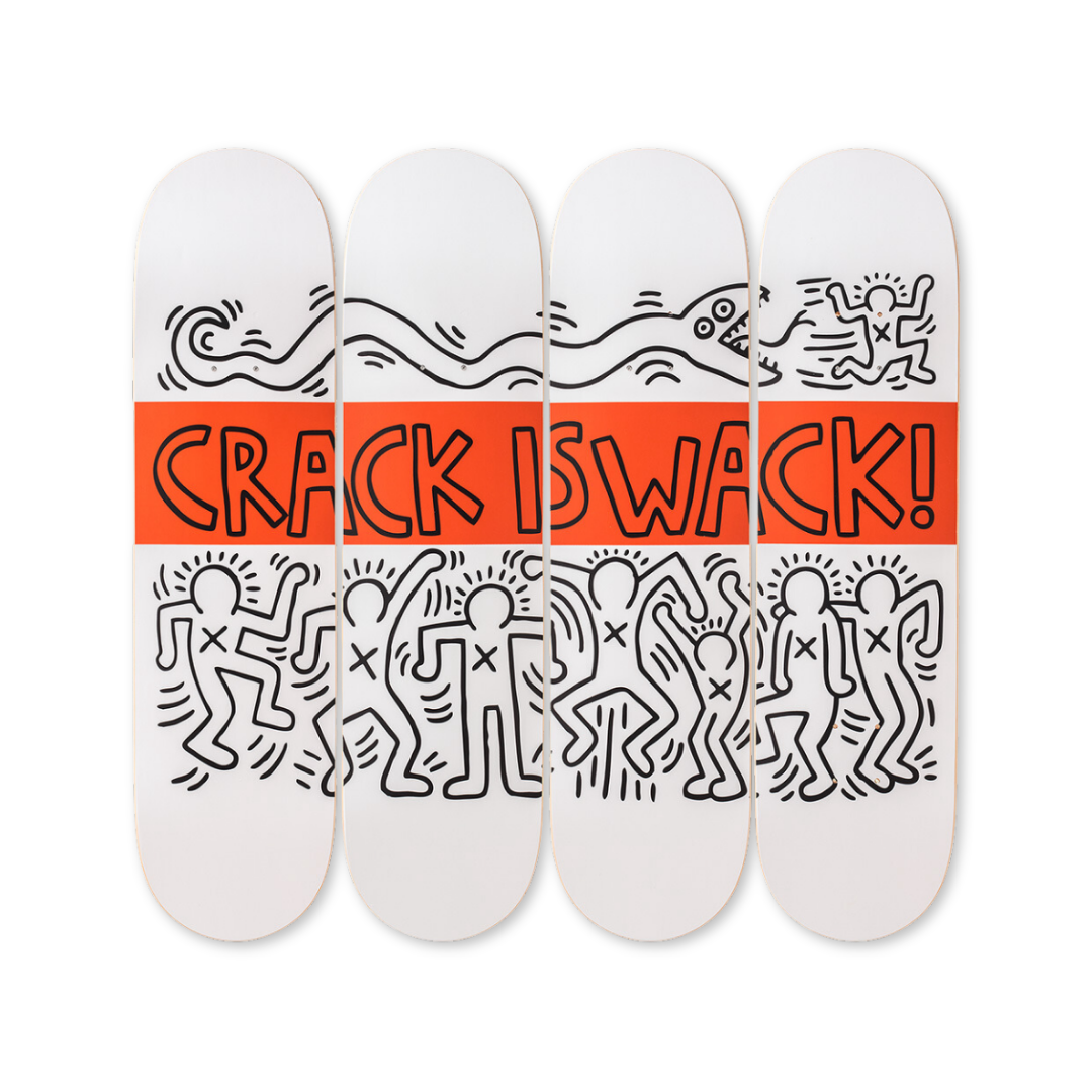 Keith Haring's Crack Is Wack skateboard art by the skateroom