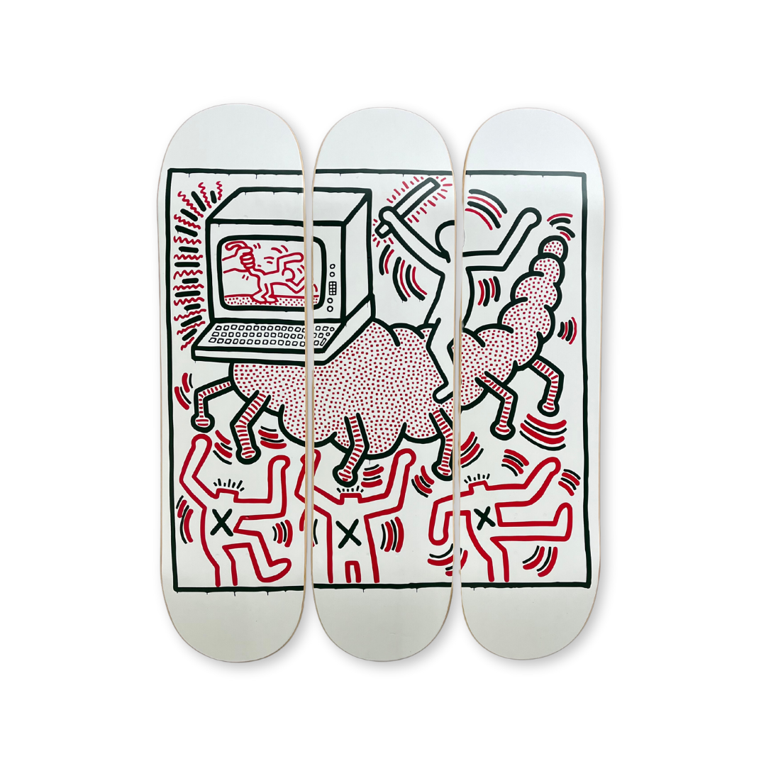 Keith Haring's Untitled (centipede) skateboard art by the skateroom