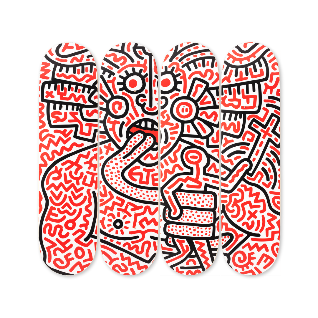 Keith Haring's Man and medusa skateboard art by the skateroom