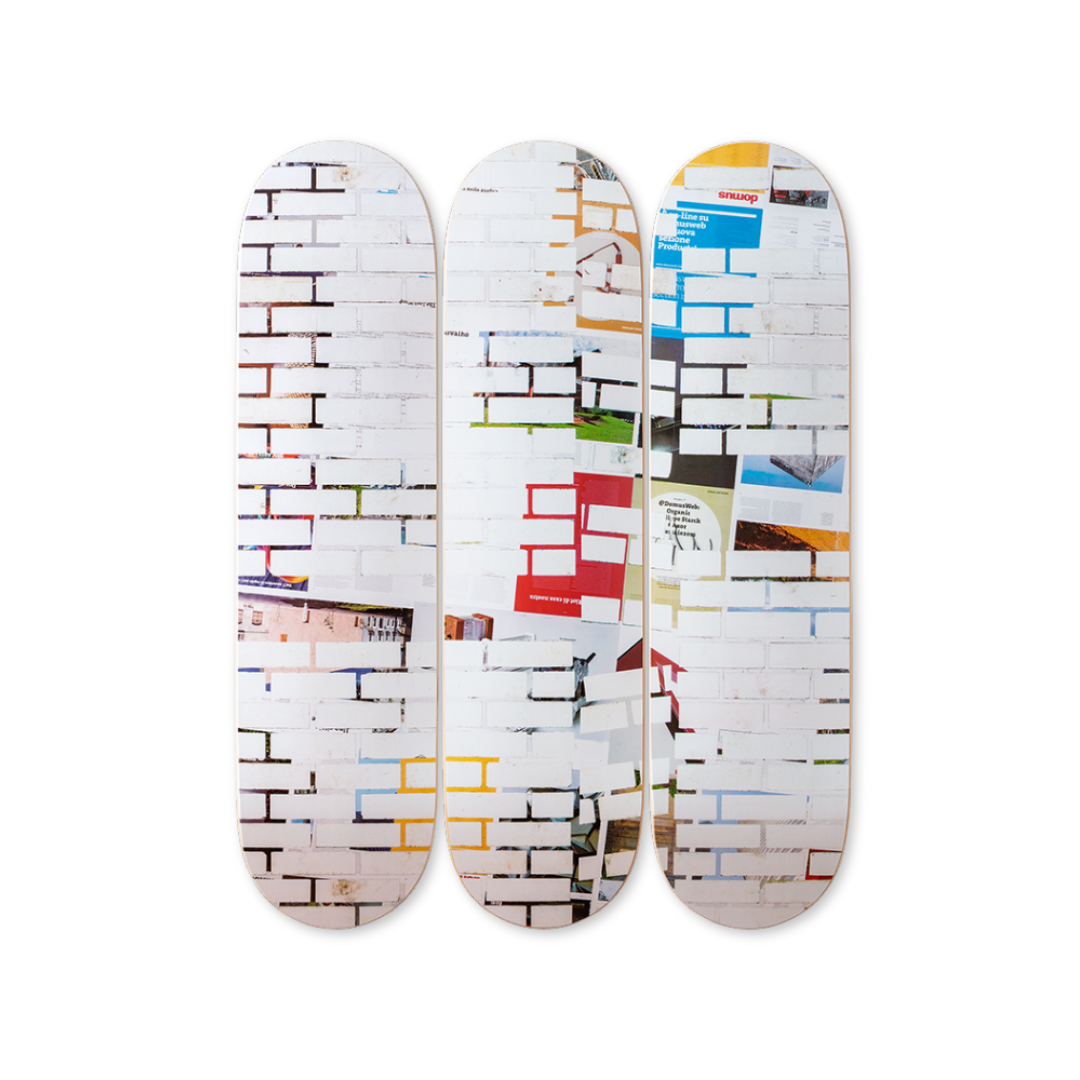 Kelley Walker's White Bricks skateboard art by the skateroom