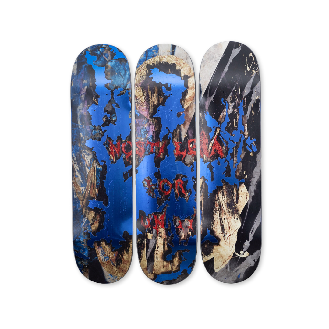 Korakrit Arunanondchai's Nostalgia For Unity skateboard art by the skateroom