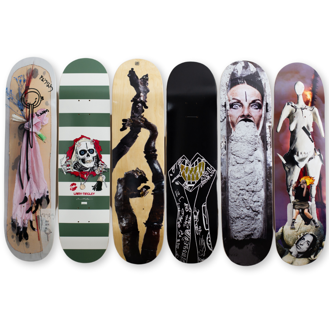 Lamyland Collective's What Are We Skating For skateboard art by the skateroom
