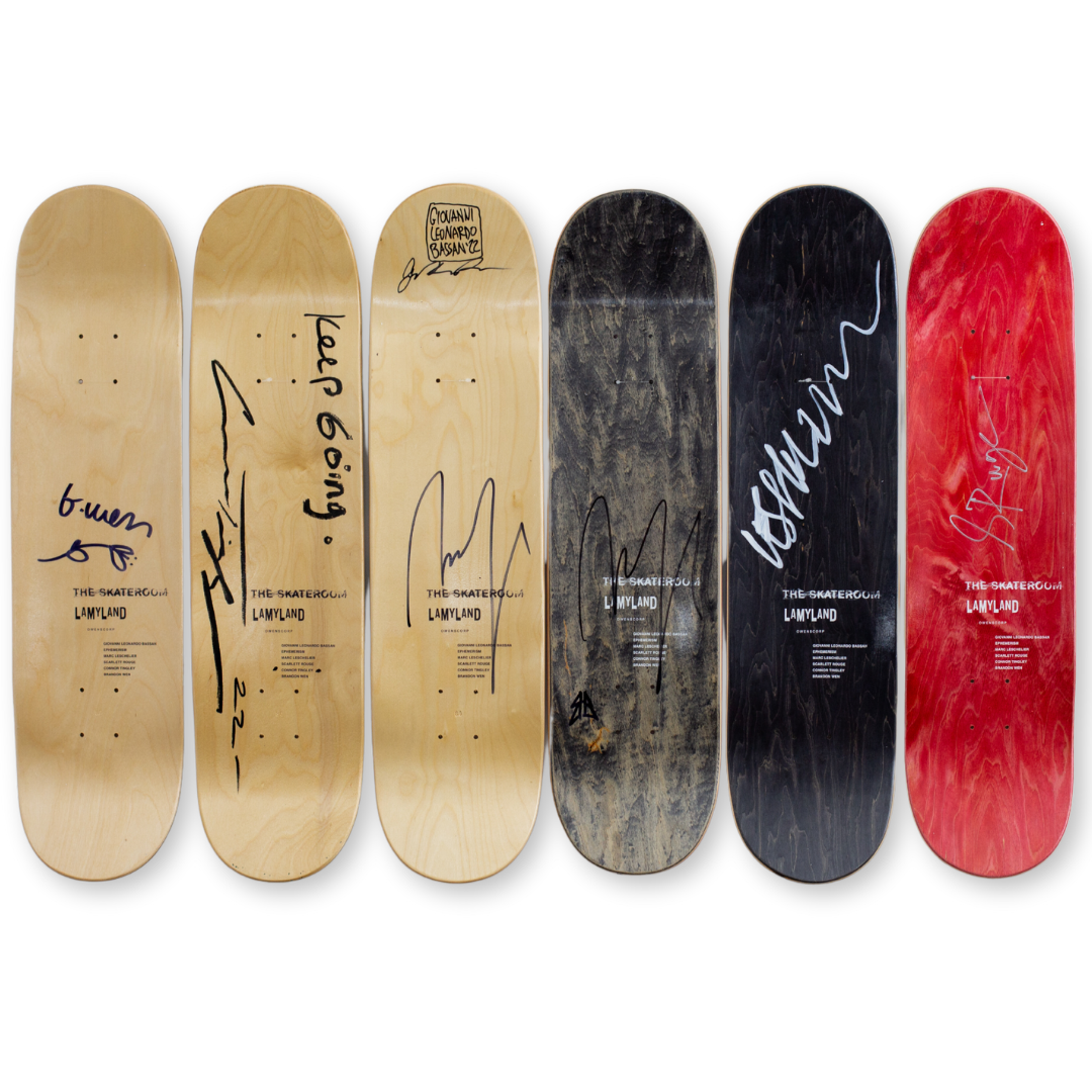 Lamyland Collective's What Are We Skating For skateboard art by the skateroom