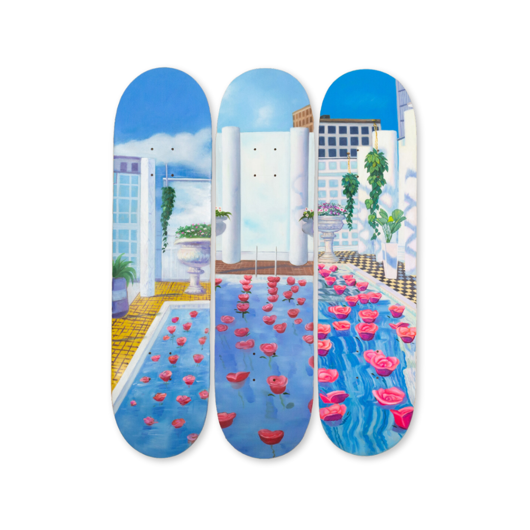 MAK2'S Home Sweet Home Rose Pool skateboard art by the skateroom
