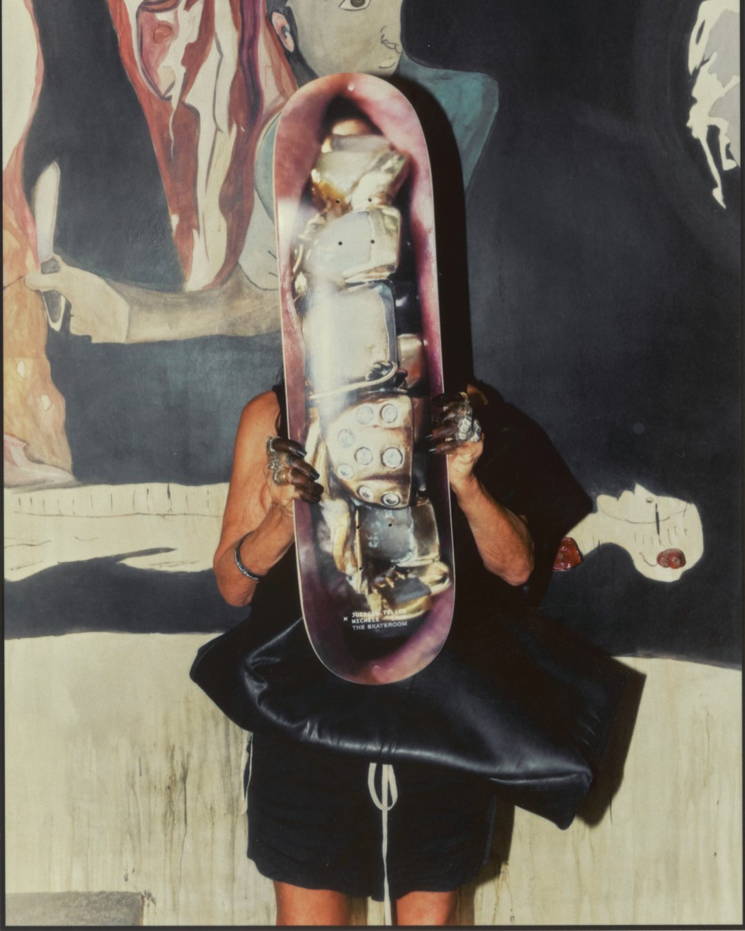 Michèle Lamy holding Juergen's Teller Michèle Lamy No.8, London 2018 skateboard art by the skateroom