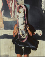 Michèle Lamy holding Juergen's Teller Michèle Lamy No.8, London 2018 skateboard art by the skateroom