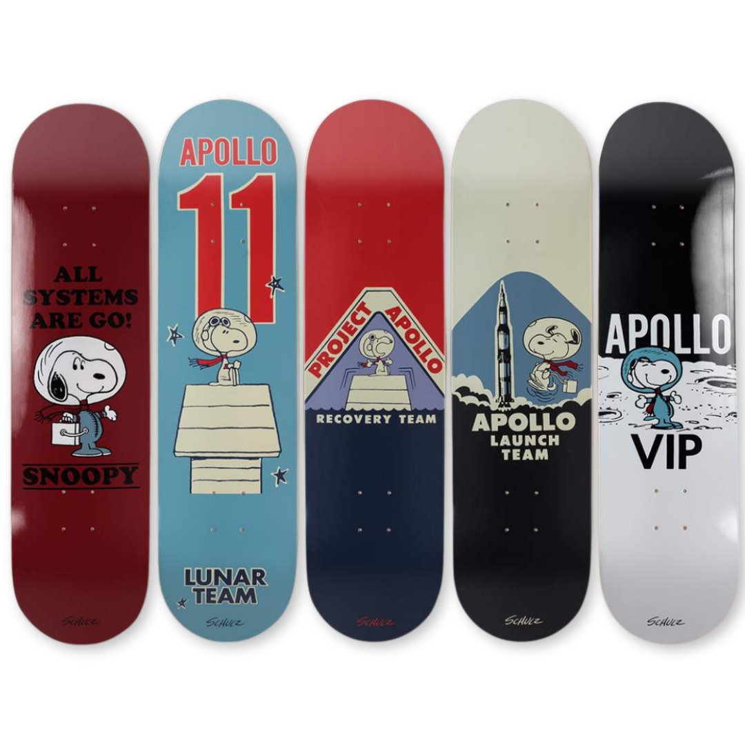 Peanuts by Charles M. Schulz Apollo box set skateboard art by the skateroom