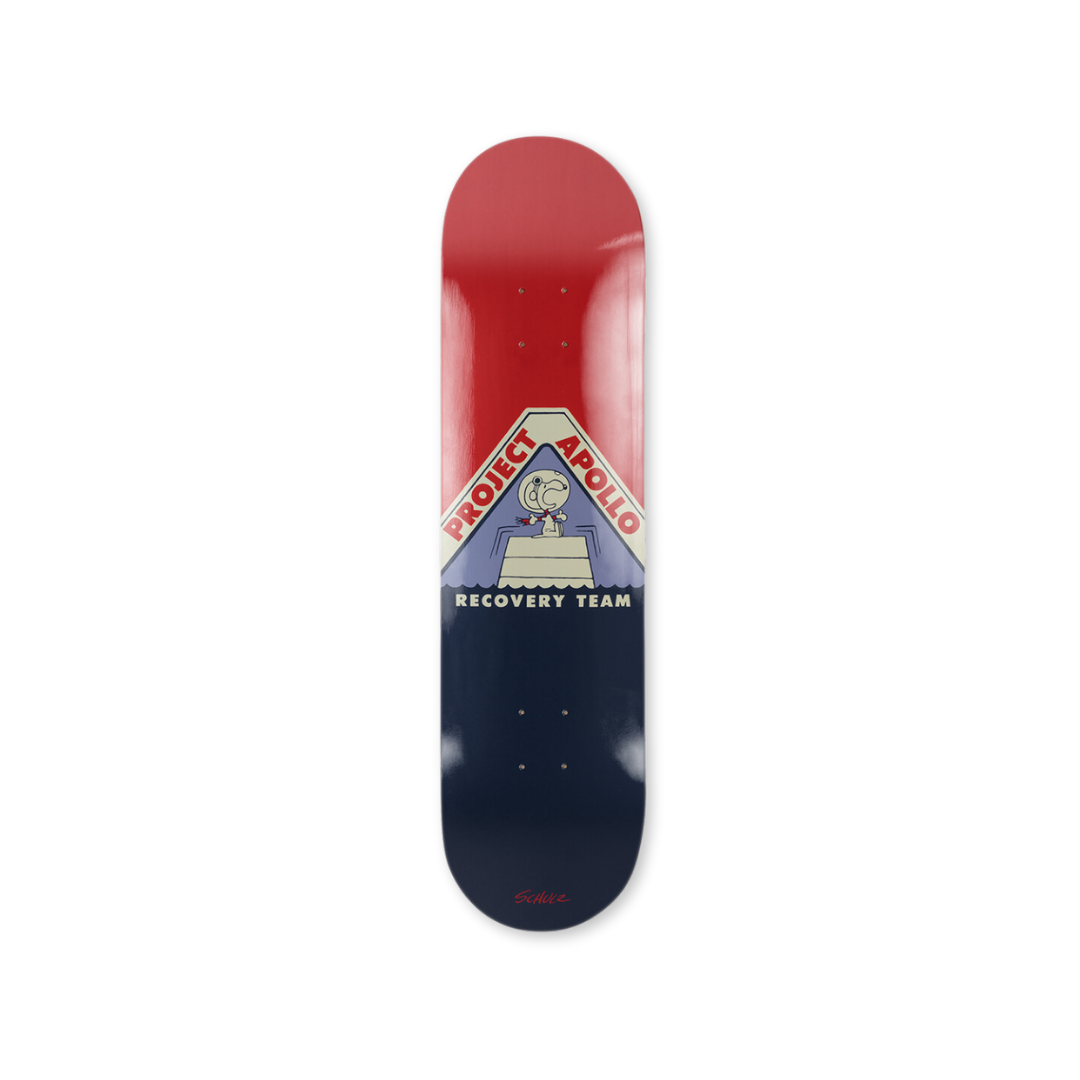 Charles Schulz's Apollo Recovery skateboard art by the skateroom