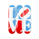 Robert Indiana's Great American Love skateboard art by the skateroom