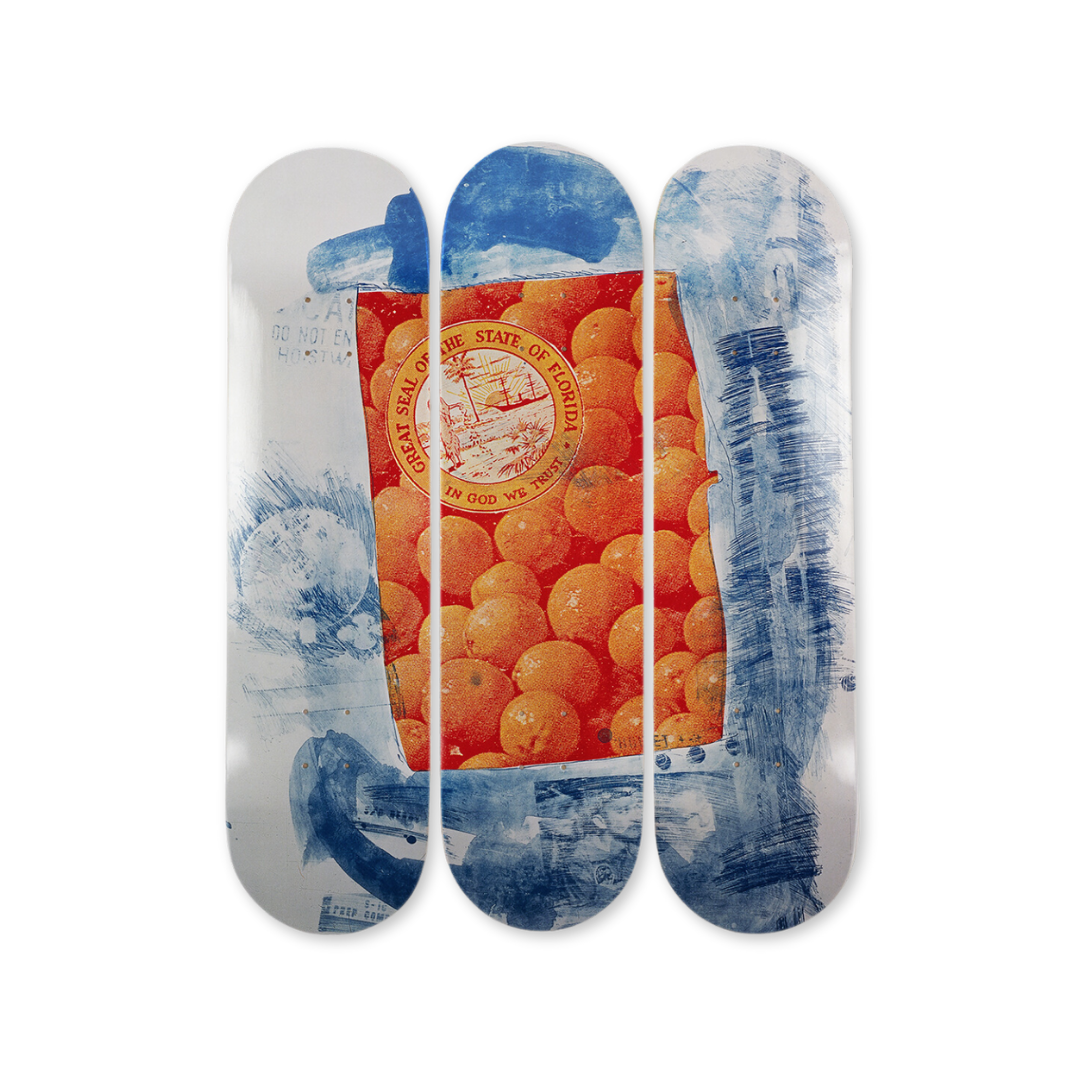 Robert Rauschenberg's Banner skateboard art by the skateroom