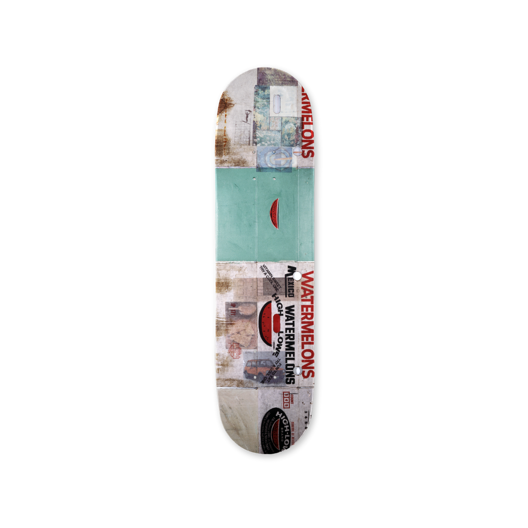 Robert Rauschenberg's Watermelon Medley skateboard art by the skateroom