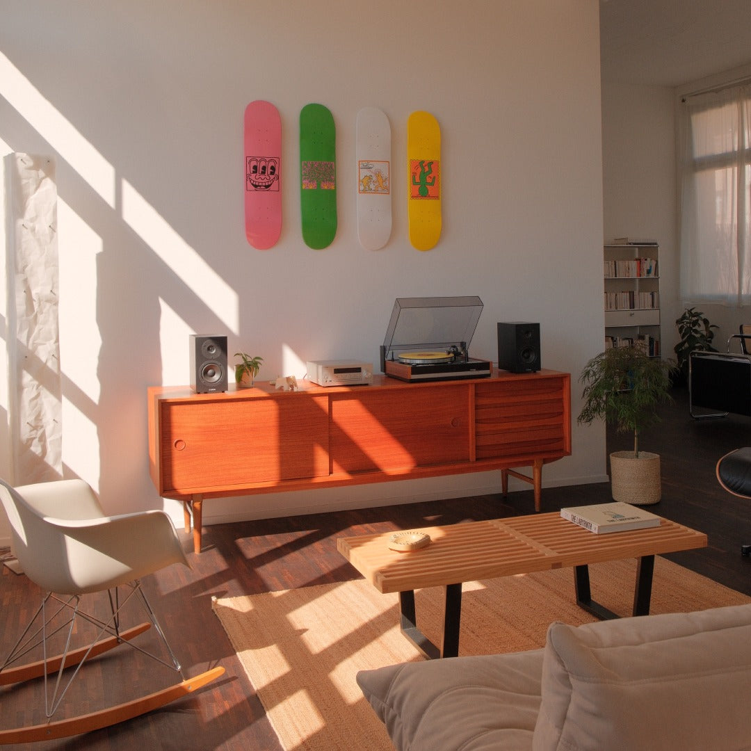 Keith Haring Skate Wall Art in a sunny japandi apartment