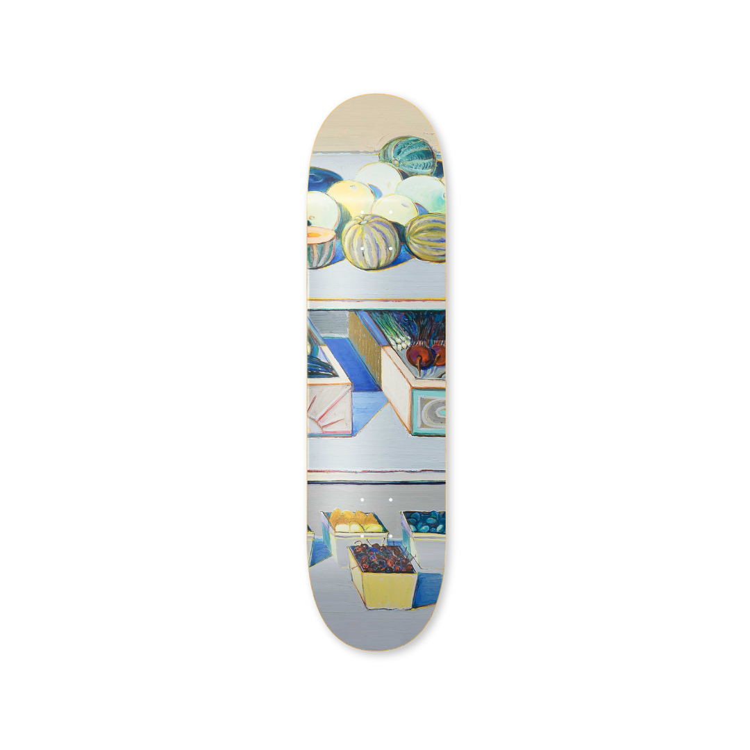 Wayne Thiebaud's Fruits, Vegetables, Melons skateboard art by the skateroom