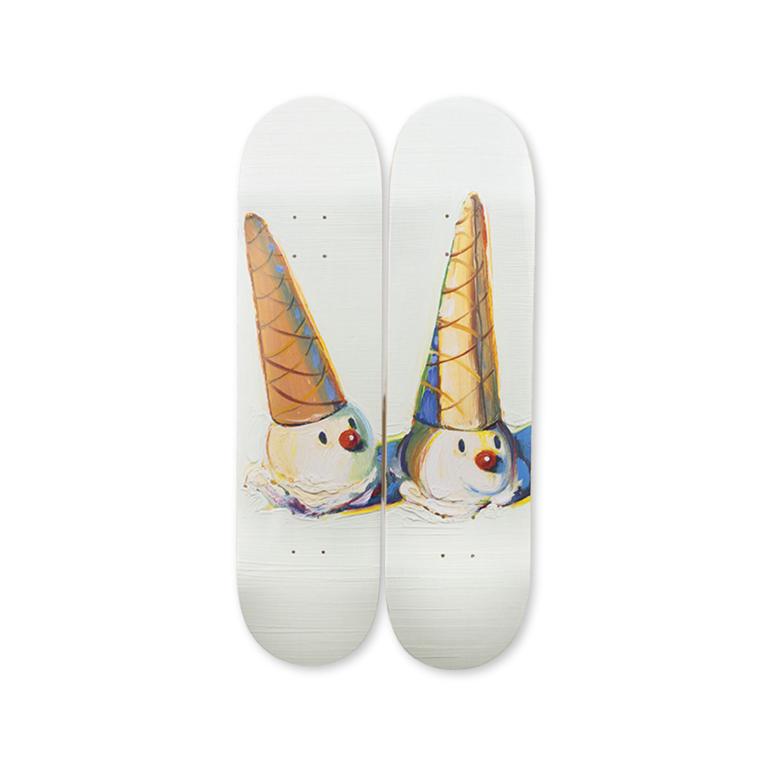 Wayne Thiebaud's Jolly Cones skateboard art by the skateroom