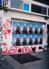 Posters in New York advertising John Yuyi and THE SKATEROOM collaboration on skate art editions