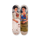 Frida Kahlo's 'The Two Fridas' artwork adapted onto a diptych skateboard deck set by THE SKATEROOM. This open edition showcases Kahlo’s powerful self-portrait exploring identity, duality, and emotional depth.