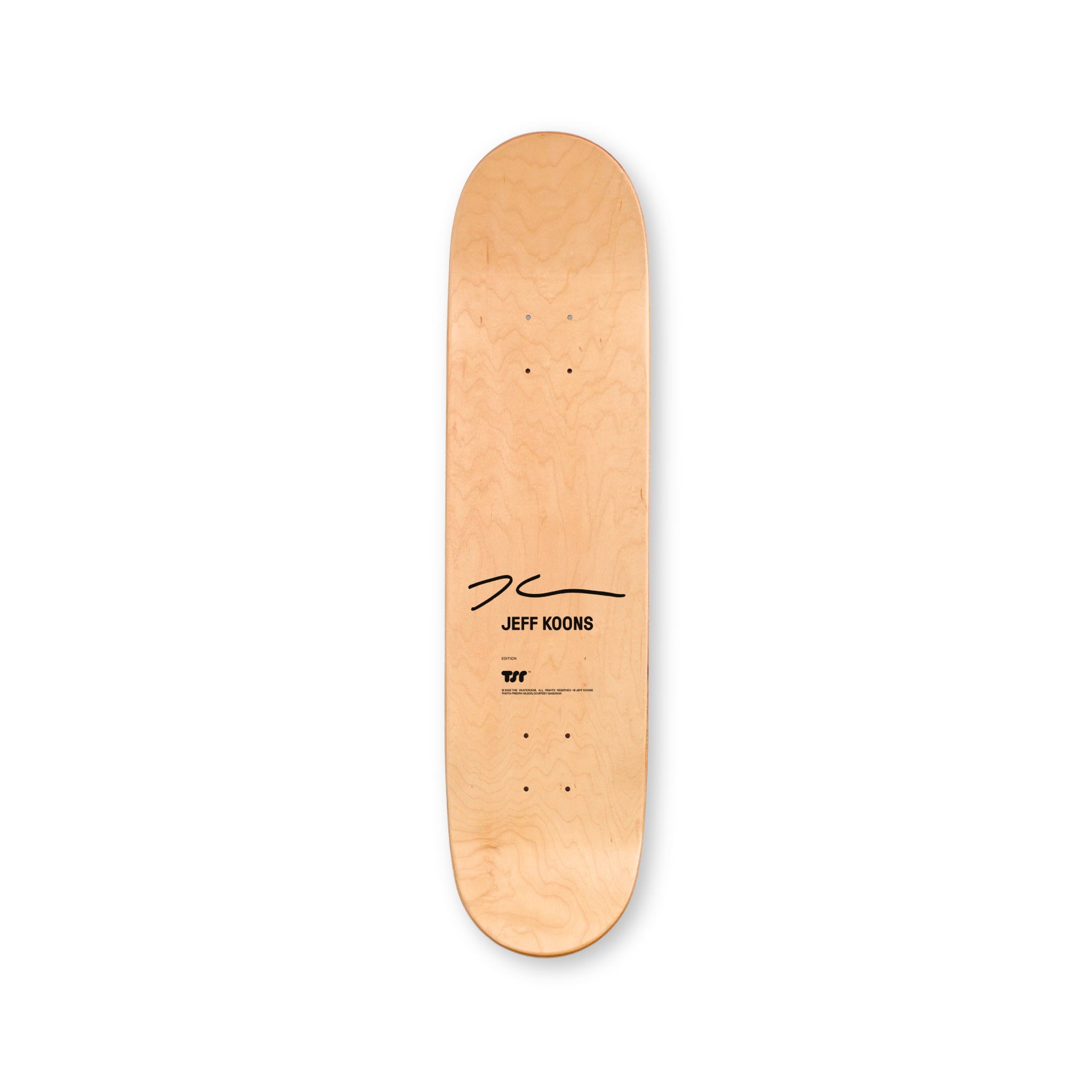 Jeff Koons Seated Ballerina Skateboard 2025 edition – top print view. A fine art collaboration with THE SKATEROOM.