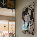 Drowning Girl skate triptych by Roy Lichtenstein hanging on a wall
