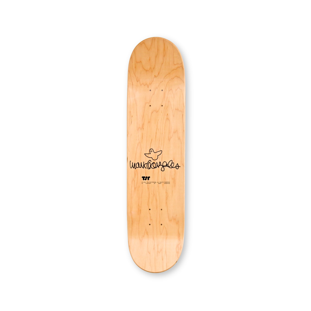 Mark Gonzales skate deck top print, featuring the artist's signature and THE SKATEROOM logo.