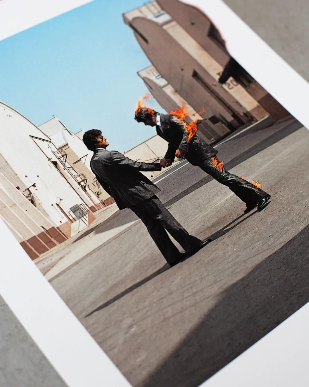 Detail of the Wish You Were Here (Burning Man) giclée print by THE SKATEROOM and Pink Floyd.