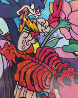 Close-up video of the VEXX ‘Solo’ deck showing intricate artwork details and black embossed lines on natural wood top.