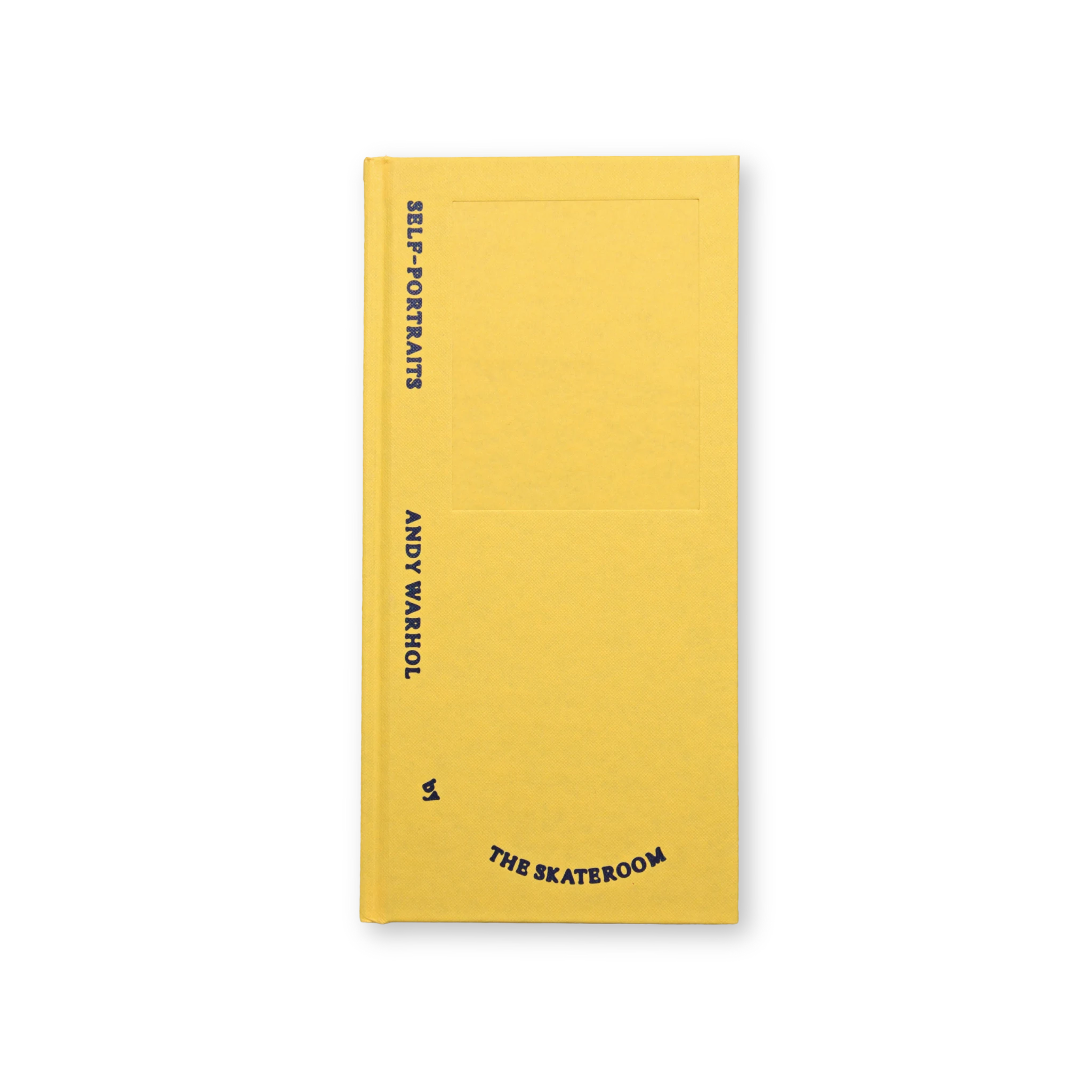 A yellow book titled 'Andy Warhol's Self-Portraits' by THE SKATEROOM.