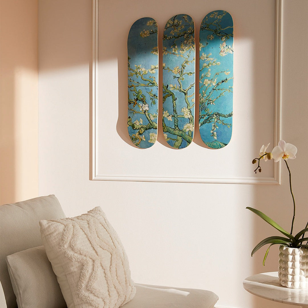 Vincent Van Gogh skate wall art by the skateroom on the wall of an apartment