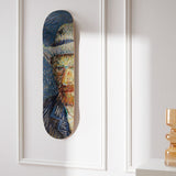 Vincent Van Gogh's Self Portrait with grey felt hat solo skateboard art by the skateroom wall art in a stylish studio