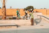 Hanota running a Edu-Skate class at the Fiers et Forts skatepark in Morocco (2023) Credit: Kamal
