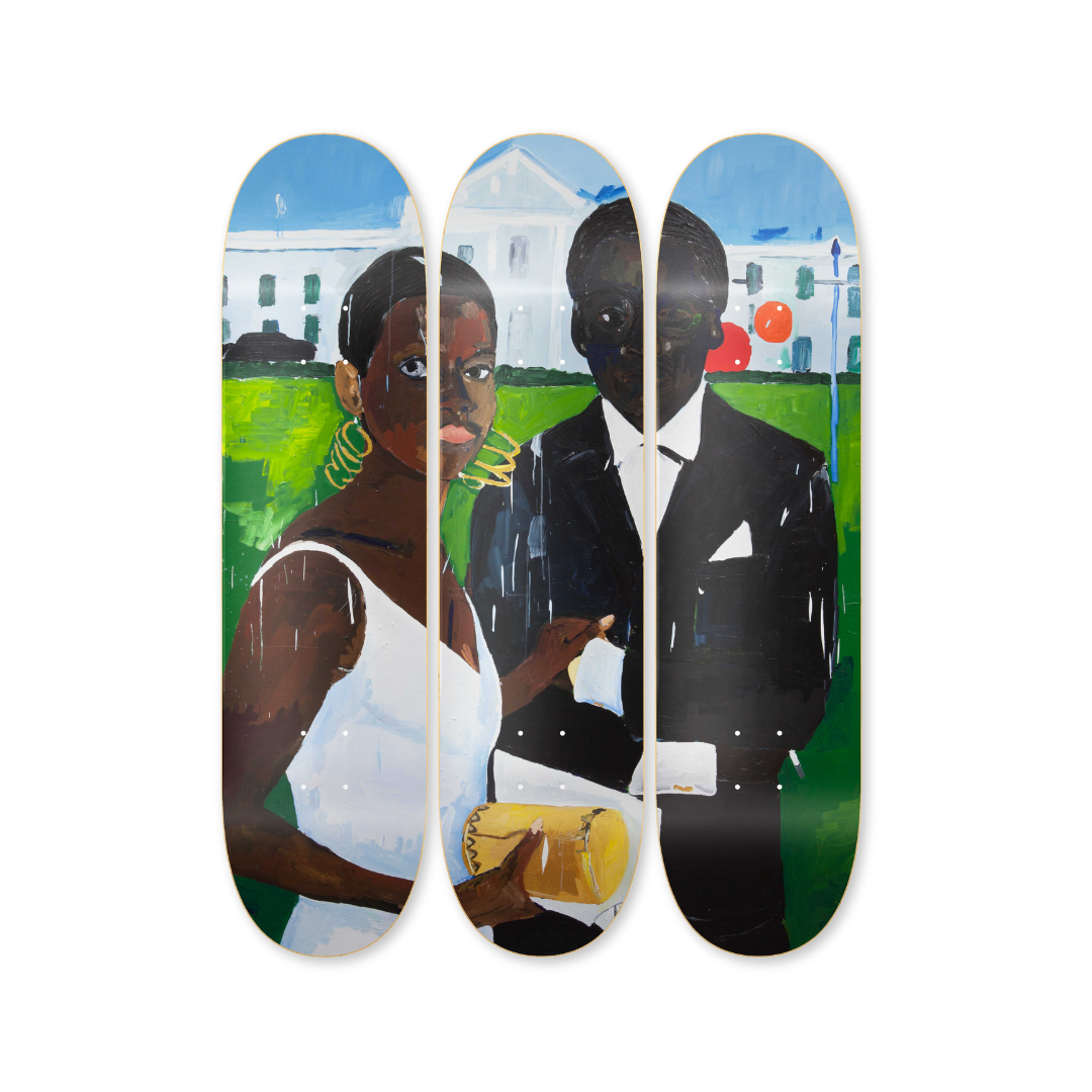 Henry Taylor Cicely and miles visit the obamas triptych skateboard bottom by the skateroom