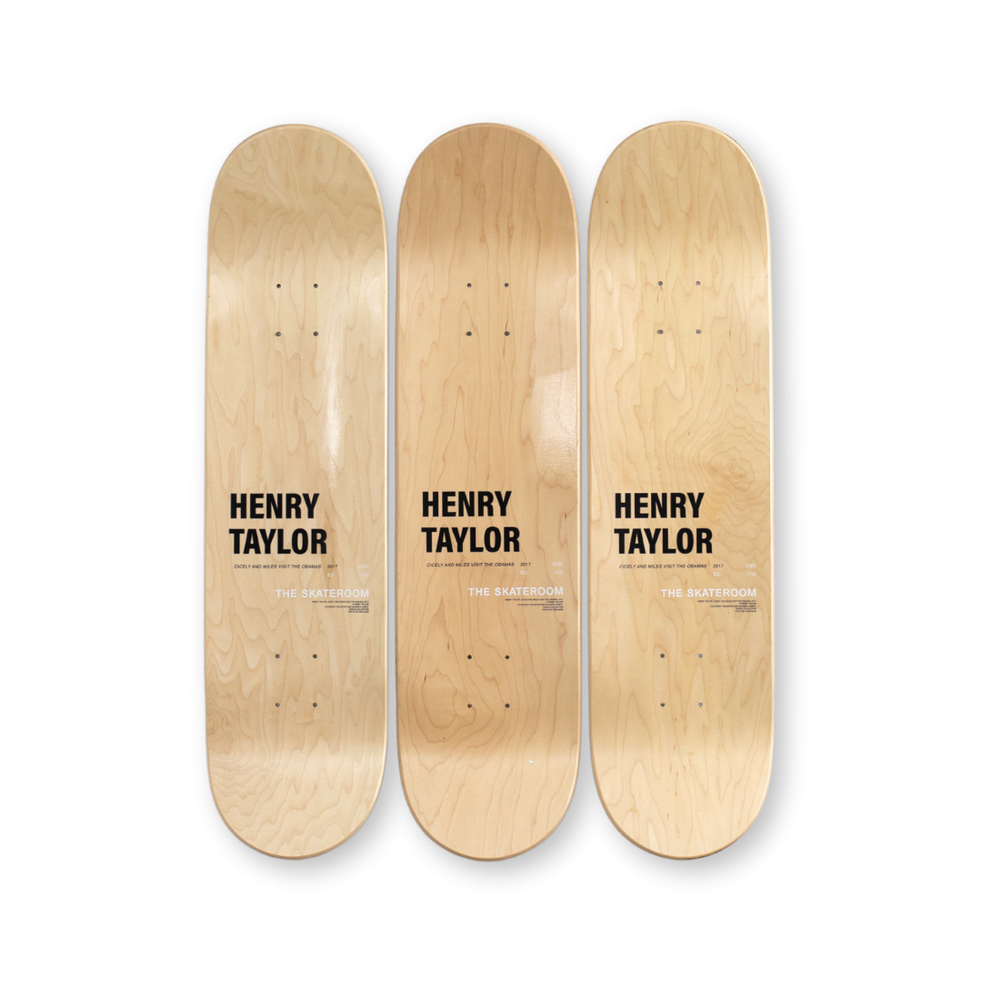 Henry Taylor Cicely and miles visit the obamas triptych skateboard top by the skateroom