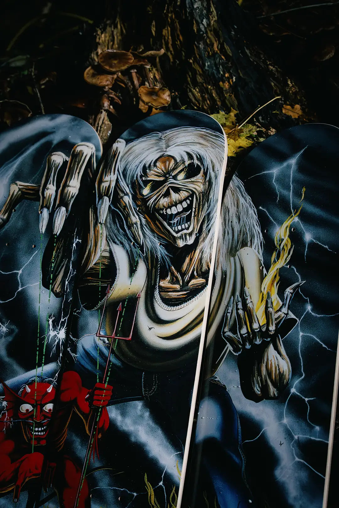 Detail of the The Number of the Beast skate triptych by Iron Maiden.