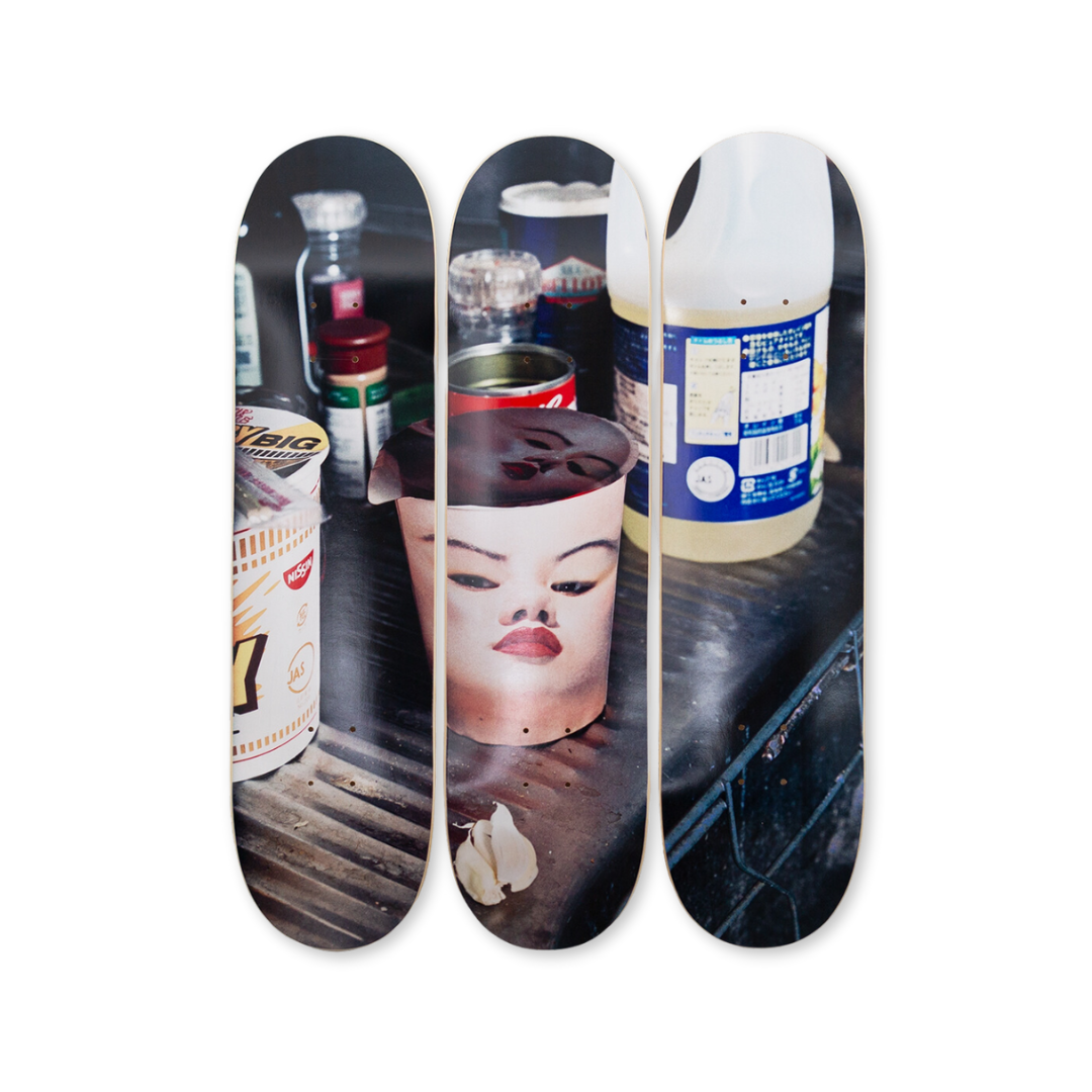 JOHN Yuyi's Cup Noodle skateboard art by the skateroom