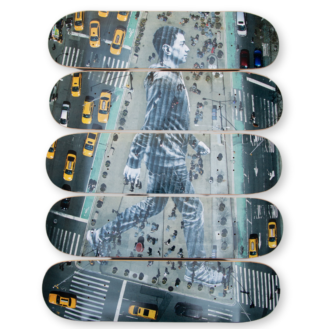 JR's Migrants, Walking New York City, New York, USA, 2015 skateboard art by the skateroom
