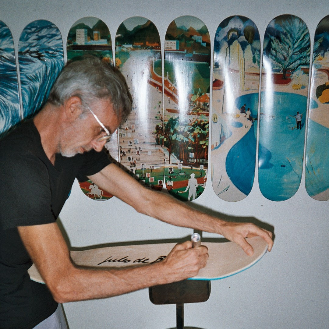 artist jules de balincourt signing his the skateroom skate art editions