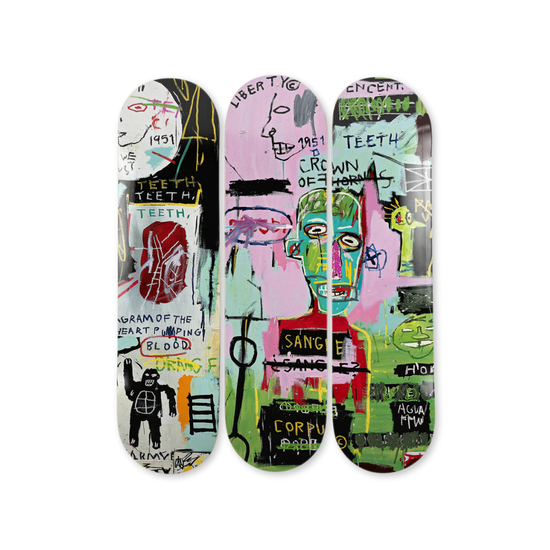 Jean-Michel Basquiat's In Italian skateboard art by the skateroom