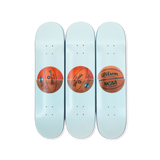 Jeff Koons' Three Ball 50/50 Tank (Two Spalding Dr. J Silver Series, Wilson Supershot) skateboard art by the skateroom