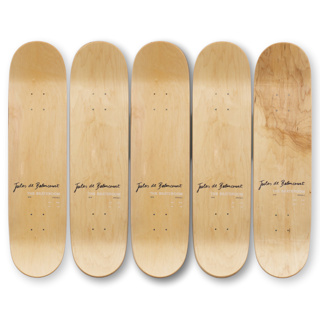 Jules De Balincourt's Expats Ticos and Gringos skateboard art by the skateroom