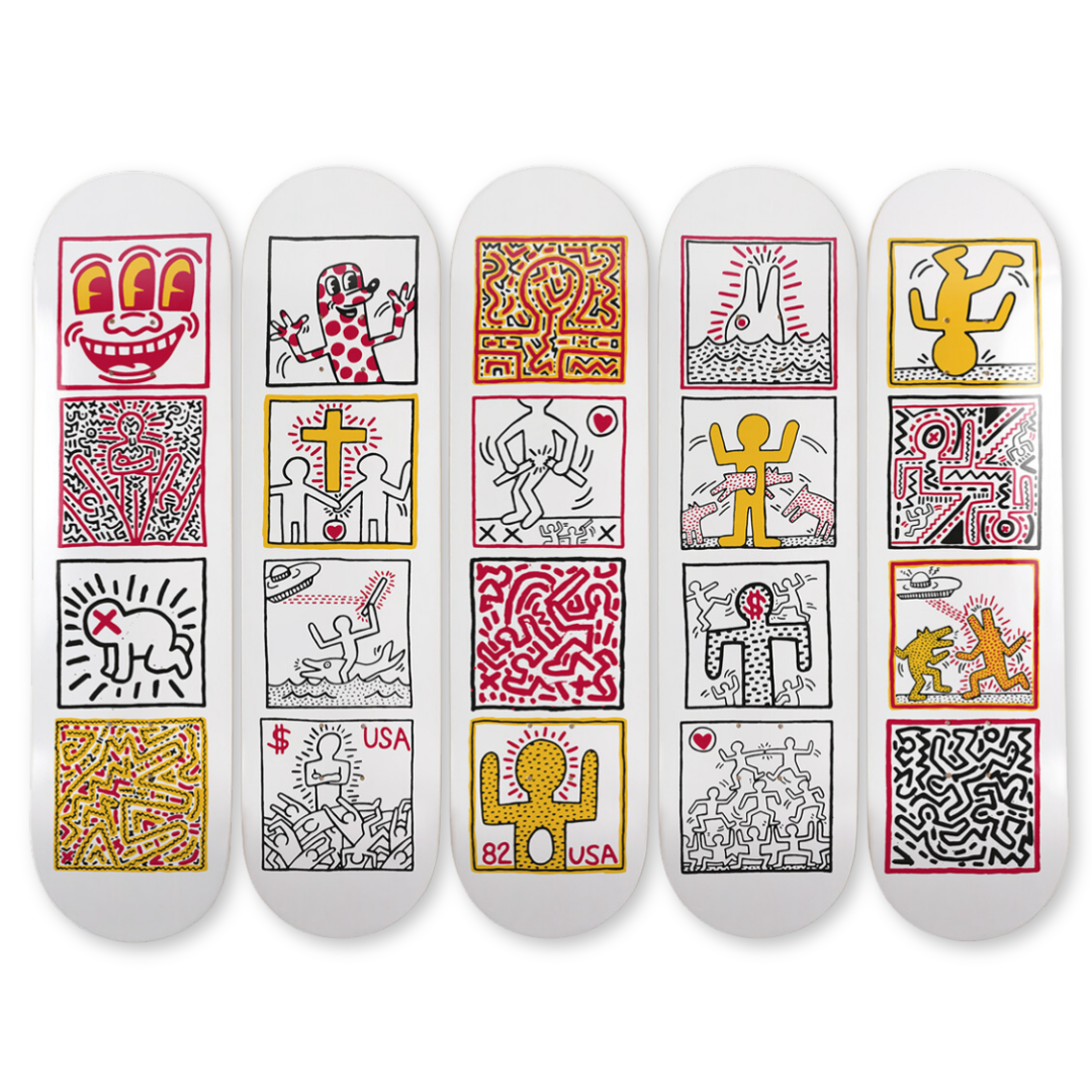 Keith Haring's One man show skateboard art by the skateroom