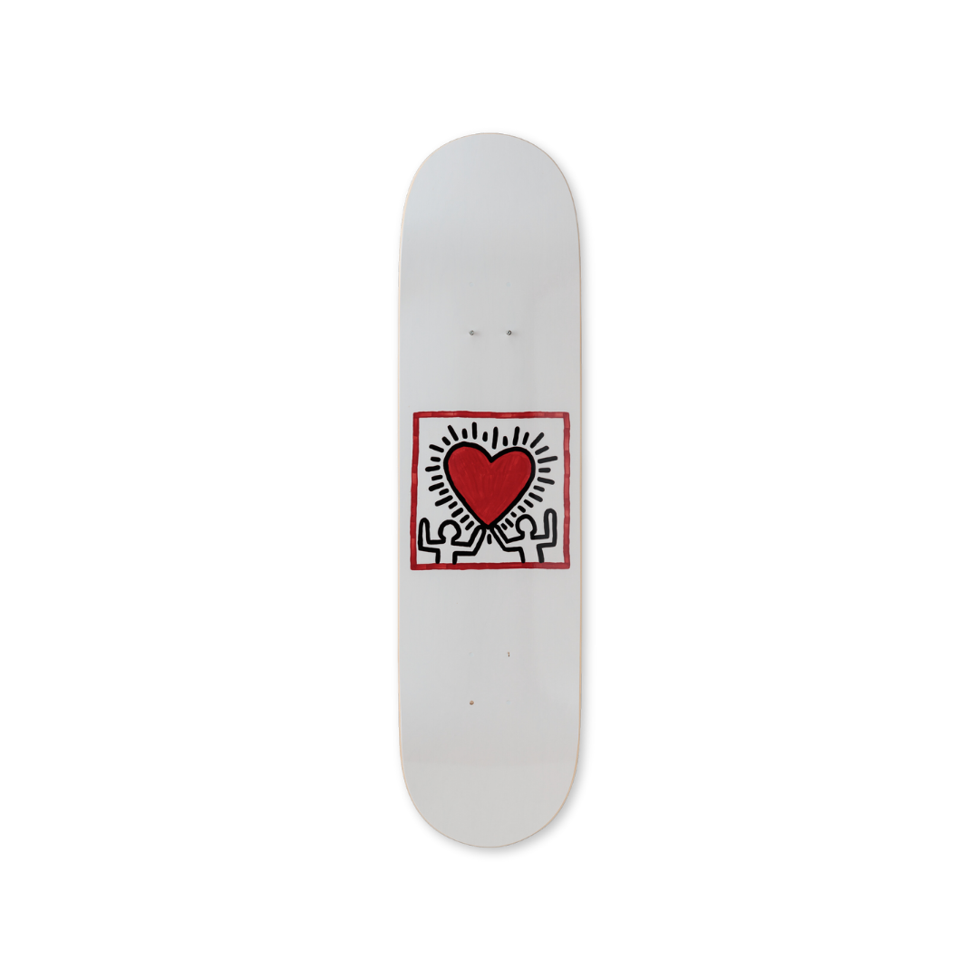 Keith Haring's Untitled (heart) skateboard art by the skateroom