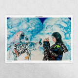 Reality Dropout A2 giclée print by Little Thunder laid flat, full composition in blue, turquoise and black