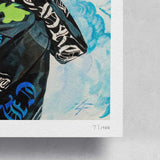 Corner detail of the Reality Dropout print by Little Thunder with artist mark and edition number /100