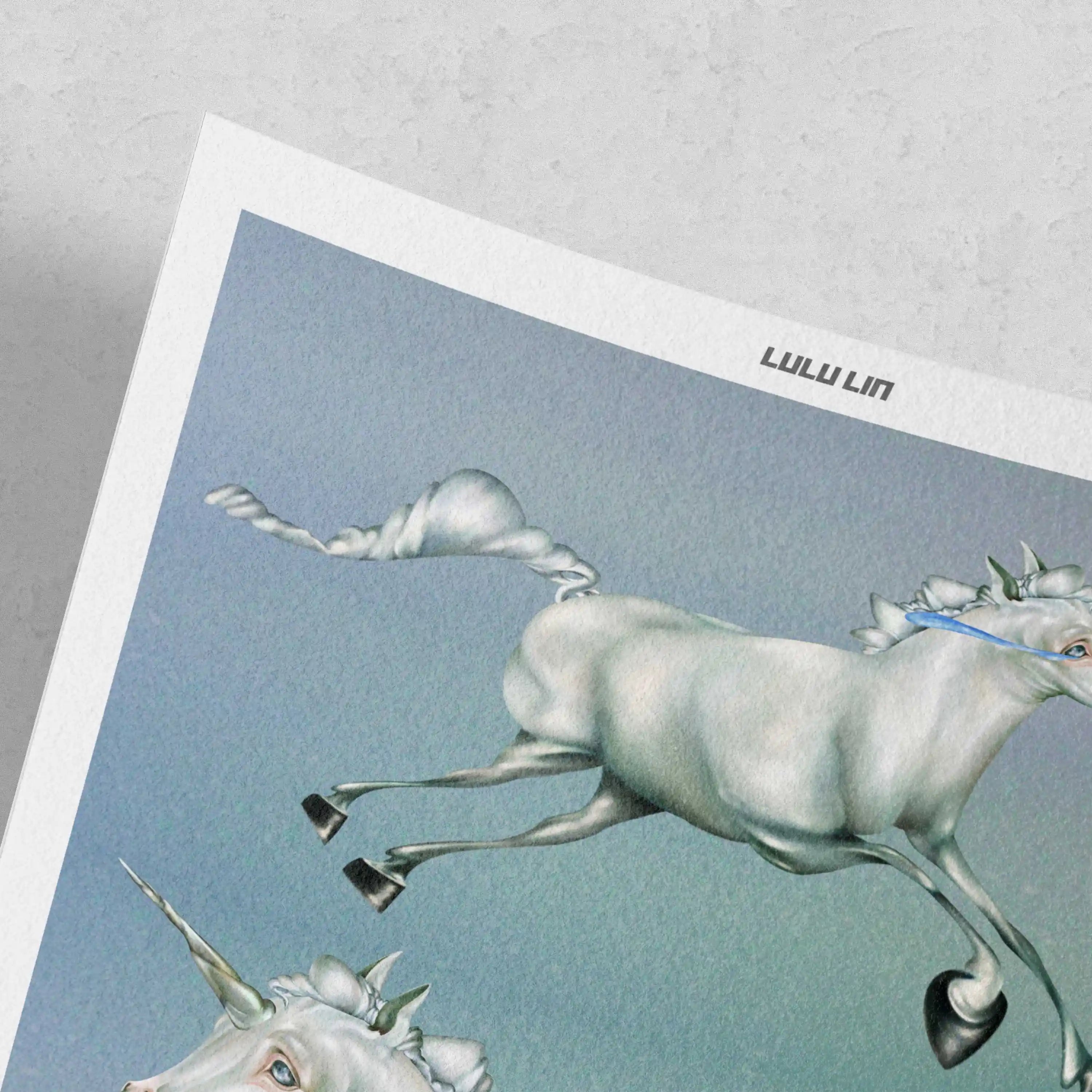 Lulu Lin Even the Purest Magic limited edition art print by The Skateroom, unframed with curved corners, detail view on grey background