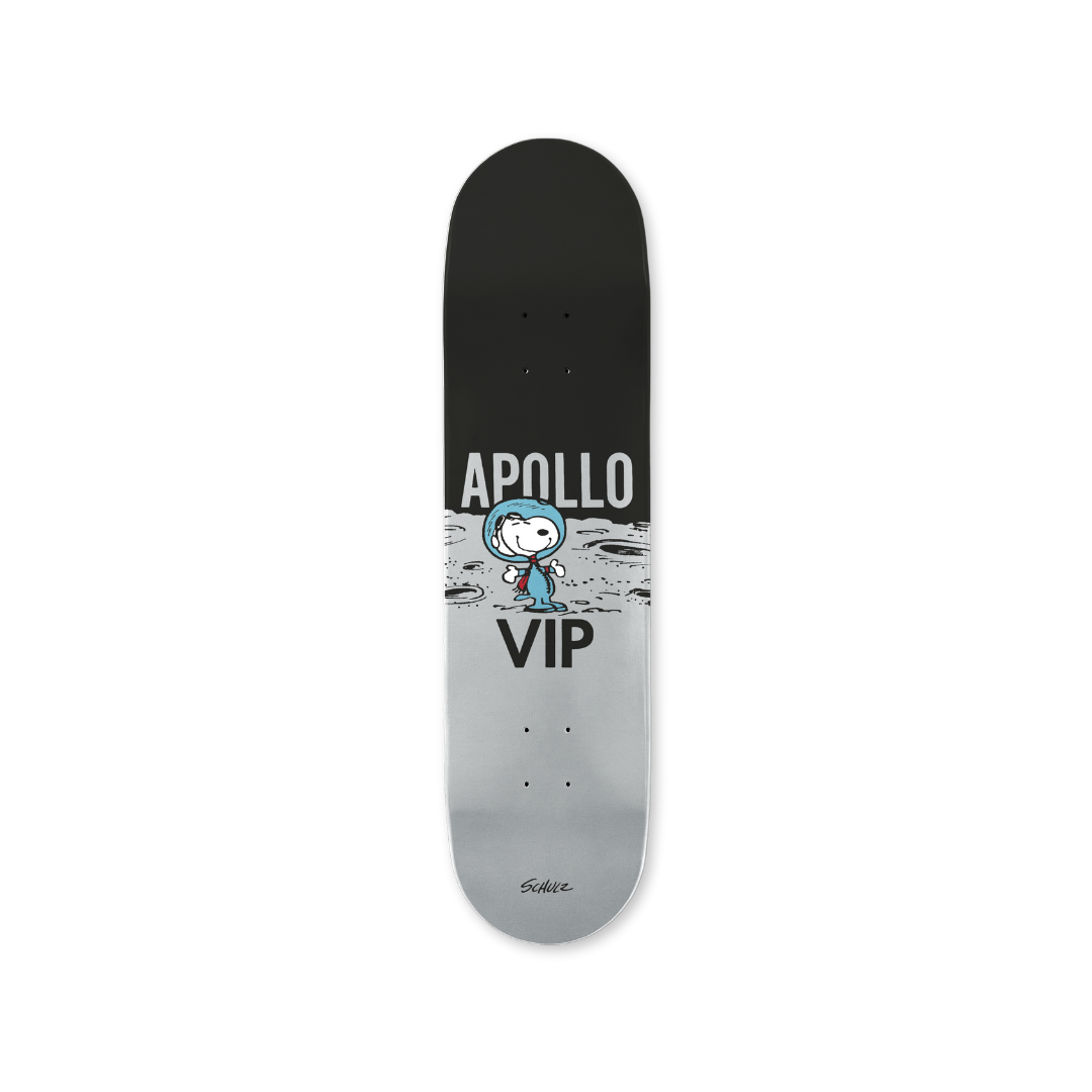Charles Schulz's Apollo VIP Metal Comic Con Exclusive skateboard art by the skateroom
